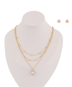 Gemstone layered necklace set NB700083 GOLD